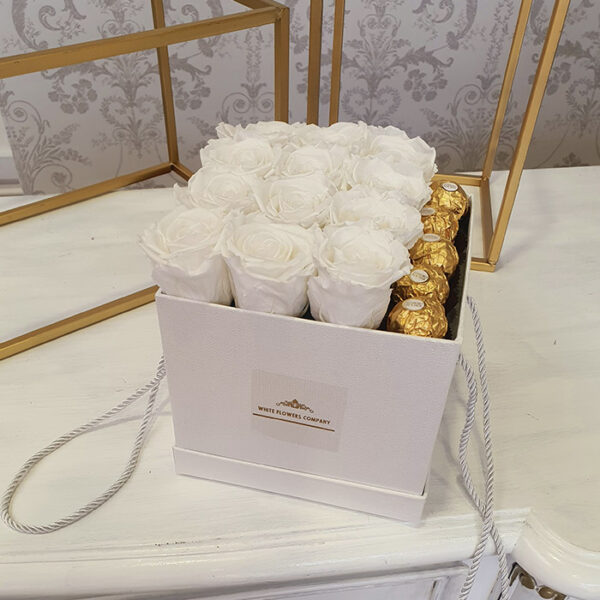 White roses with chocolates Ferrero rocher