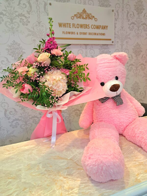 Set of Pink Bouquet and Teddy Bear